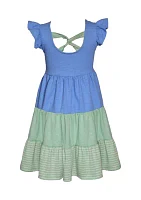 Girls 4-6x Color Blocked Knit Dress with Scrunchies