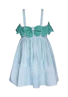 Girls 4-6x Seersucker Dress with Eyelet Ruffle Trim