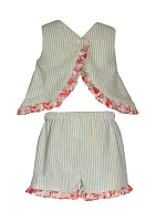 Girls 4-6x Seersucker Check Shorts Set with Floral Smocking and Trim