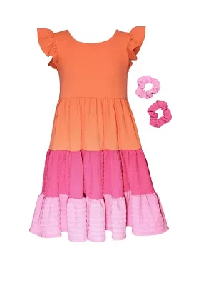 Girls 4-6x Color Blocked Dress with Scrunchies