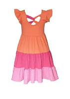 Girls 4-6x Color Blocked Dress with Scrunchies