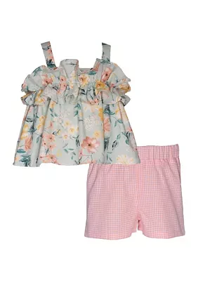 Girls 4-6x Floral Printed Ruffle Bodice Top and Shorts Set