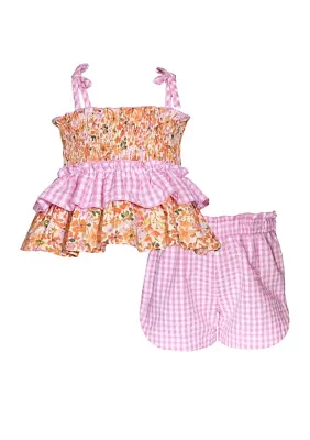 Girls 4-6x Seersucker Printed Ruffle Top and Shorts Set