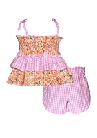 Girls 4-6x Seersucker Printed Ruffle Top and Shorts Set