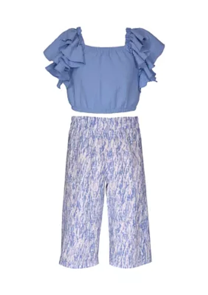 Girls 7-16 Solid Top and Printed Pants Set