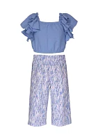 Girls 7-16 Solid Top and Printed Pants Set