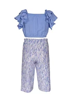 Girls 7-16 Solid Top and Printed Pants Set