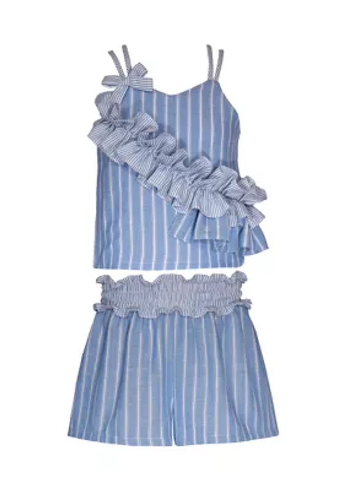 Girls 7-16 Striped Chambray Top and Shorts Set