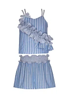 Girls 7-16 Striped Chambray Top and Shorts Set