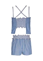 Girls 7-16 Striped Chambray Top and Shorts Set