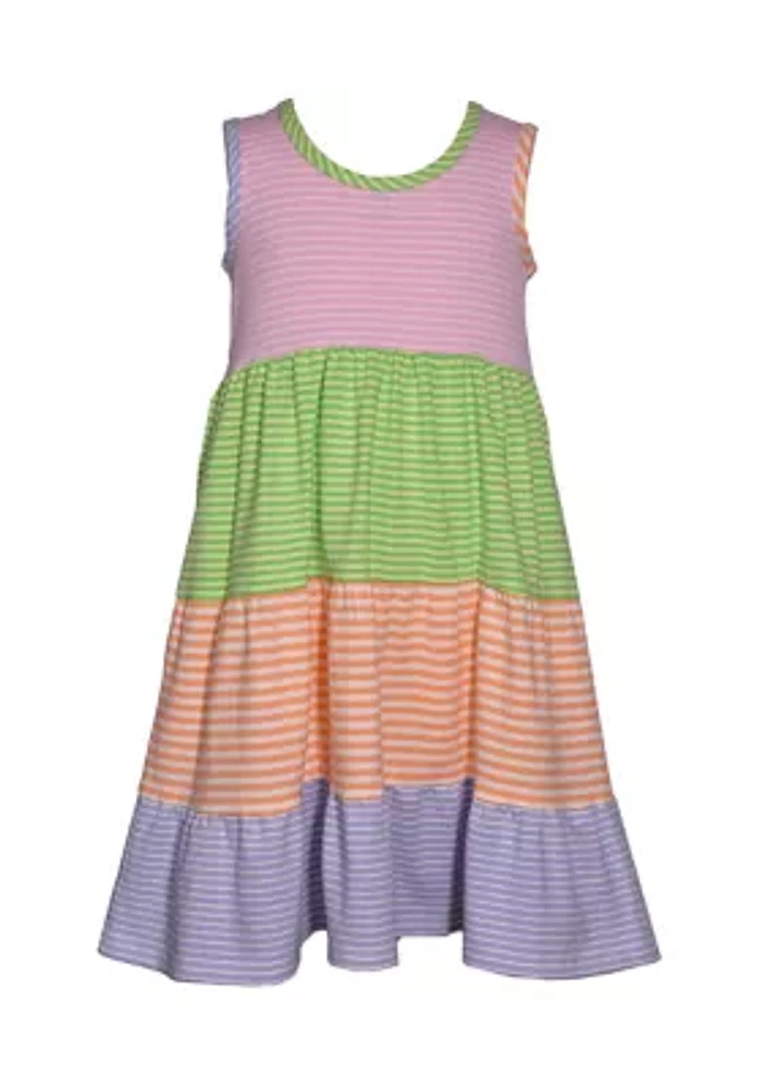 Girls 7-16 Striped Knit Color Blocked Dress