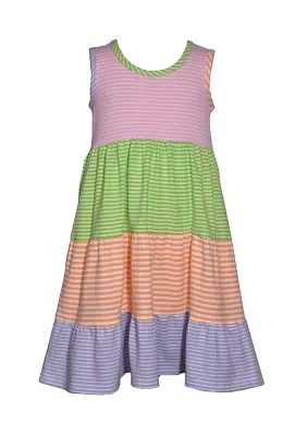 Girls 7-16 Striped Knit Color Blocked Dress