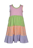 Girls 7-16 Striped Knit Color Blocked Dress