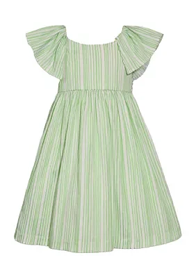 Girls 7-16 Striped Flutter Sleeve Dress