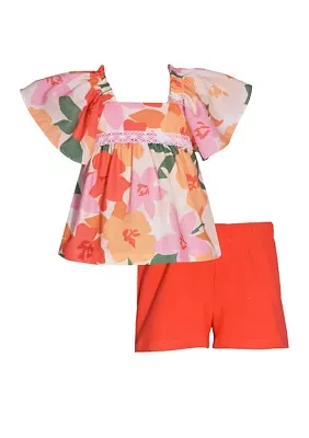 Girls 7-16 Floral Printed Top and Solid Shorts Set