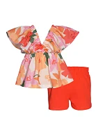 Girls 7-16 Floral Printed Top and Solid Shorts Set