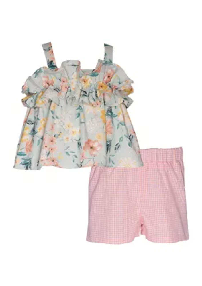 Girls 7-16 Ruffle Bodice Floral Printed Top and Shorts Set