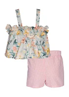 Girls 7-16 Ruffle Bodice Floral Printed Top and Shorts Set