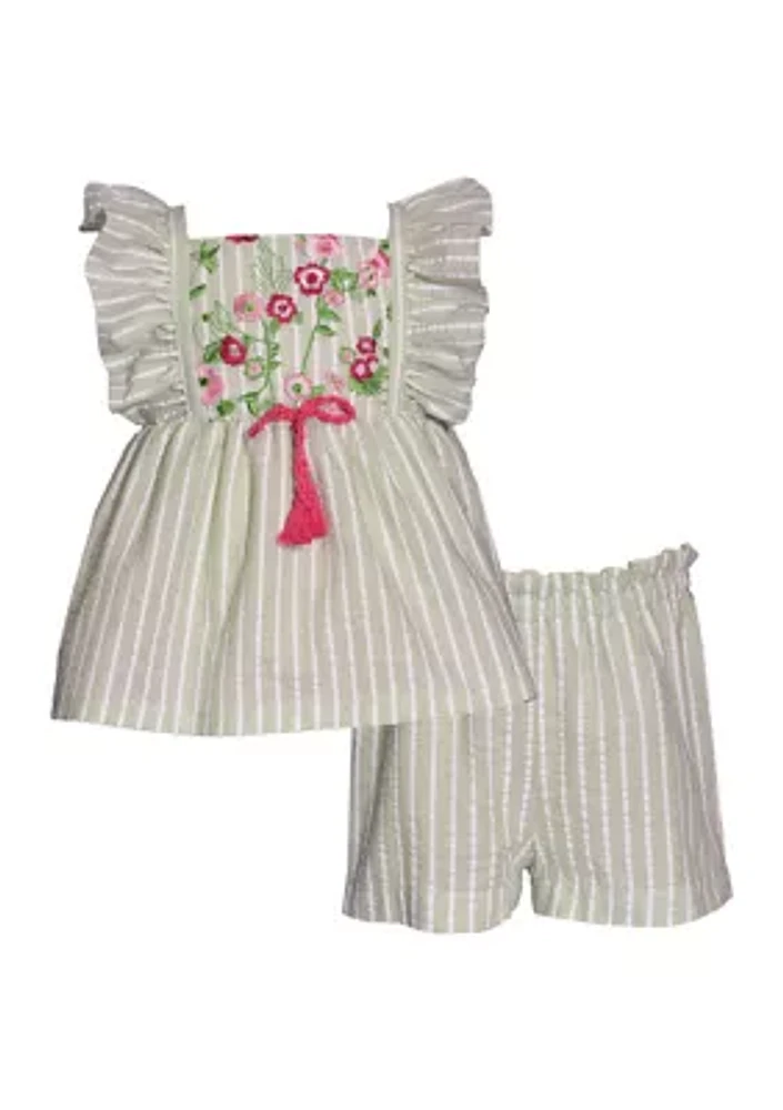 Girls 7-16 Embroidered Bodice Top and Pull On Shorts Set