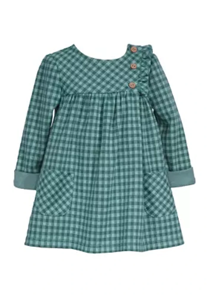 Girls 4-6x French Terry Check Printed Dress