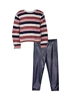 Girls 4-6x Chenille Striped Sweater and Leggings Set