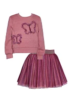 Girls 4-6x Butterfly Embroidered Sweater and Skirt Set