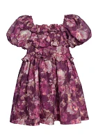 Girls 4-6x Jacquard Chiffon Printed Ruffle Dress