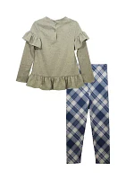 Girls 4-6x Ruffle Top and Plaid Legging Set