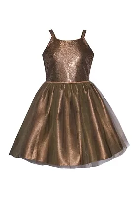 Girls 7-16 Sleeveless Sequin Ballet Top with Mesh Skirt Dress