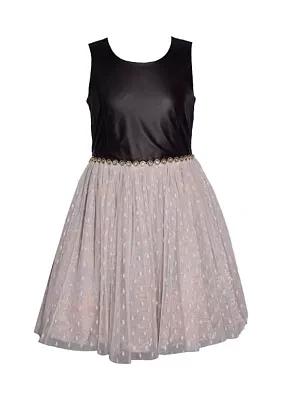 Girls 7-16 Faux Leather Dress with Sparkle Skirt