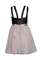 Girls 7-16 Faux Leather Dress with Sparkle Skirt