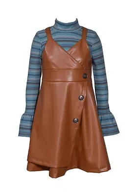 Girls 7-16 Pleather Cross Bodice Jumper Dress