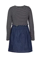 Girls 7-16 Striped Bodice to Denim Skirt Dress