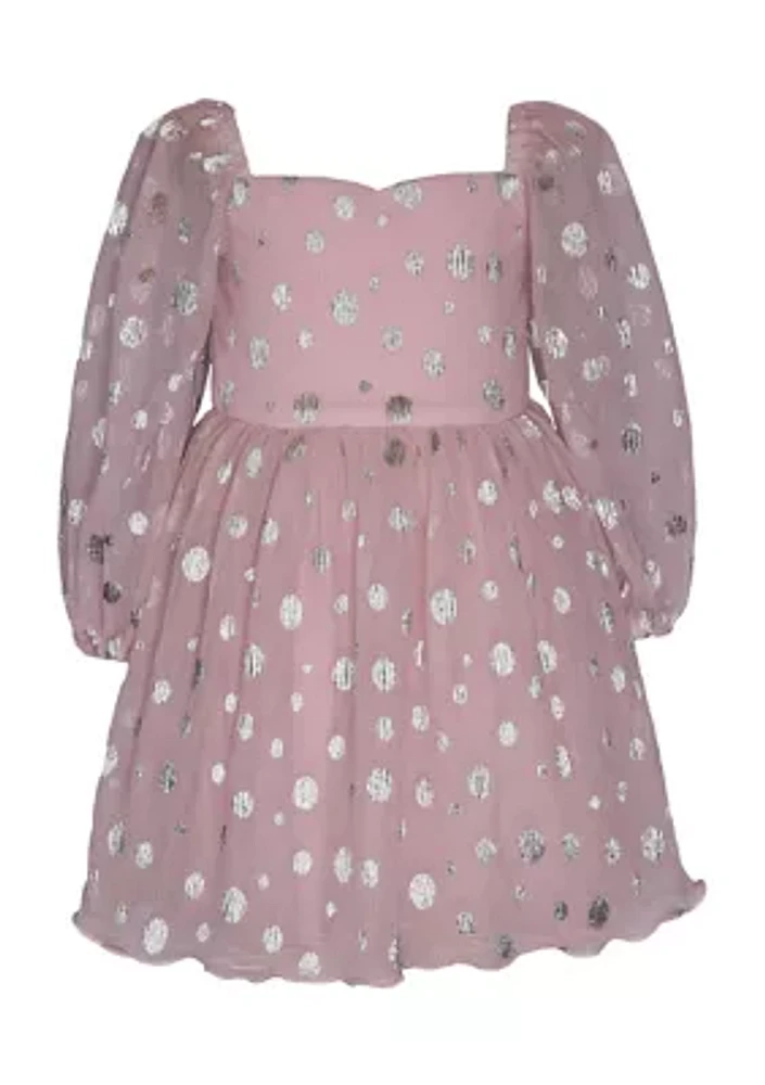 Girls 4-6x Mesh Dress with Foil Dot Prints