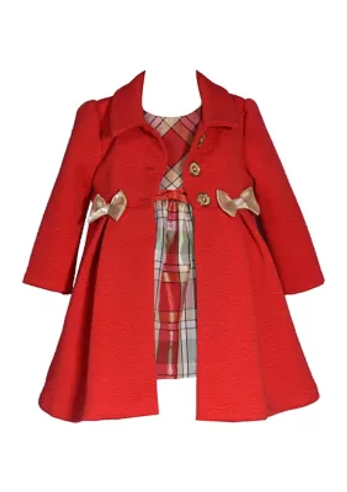 Girls 4-6x Coat over Plaid Taffeta Dress