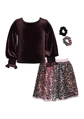 Girls 4-6x Velvet Top with Ombré Sequin Skirt