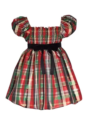 Girls 7-16 Smocked Plaid Dress with Bubble Hem