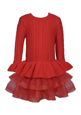 Girls 7-16 Long Sleeve Sweater Dress with Tutu