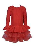 Girls 7-16 Long Sleeve Sweater Dress with Tutu