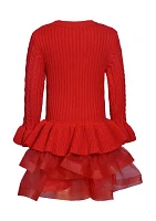 Girls 7-16 Long Sleeve Sweater Dress with Tutu