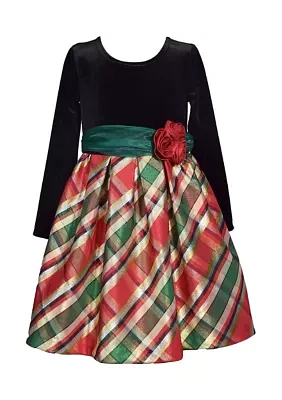 Girls 7-16 Long Sleeve Taffeta Plaid Dress