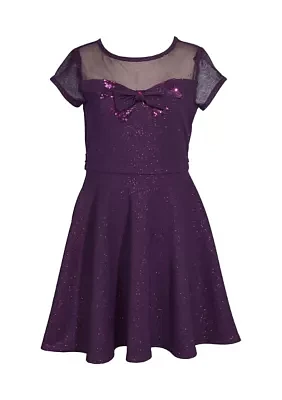 Girls 7-16 Short Sleeve Sparkle Bow Skater Dress