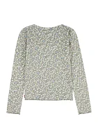 Girls 4-6x Floral Printed Ribbed Top