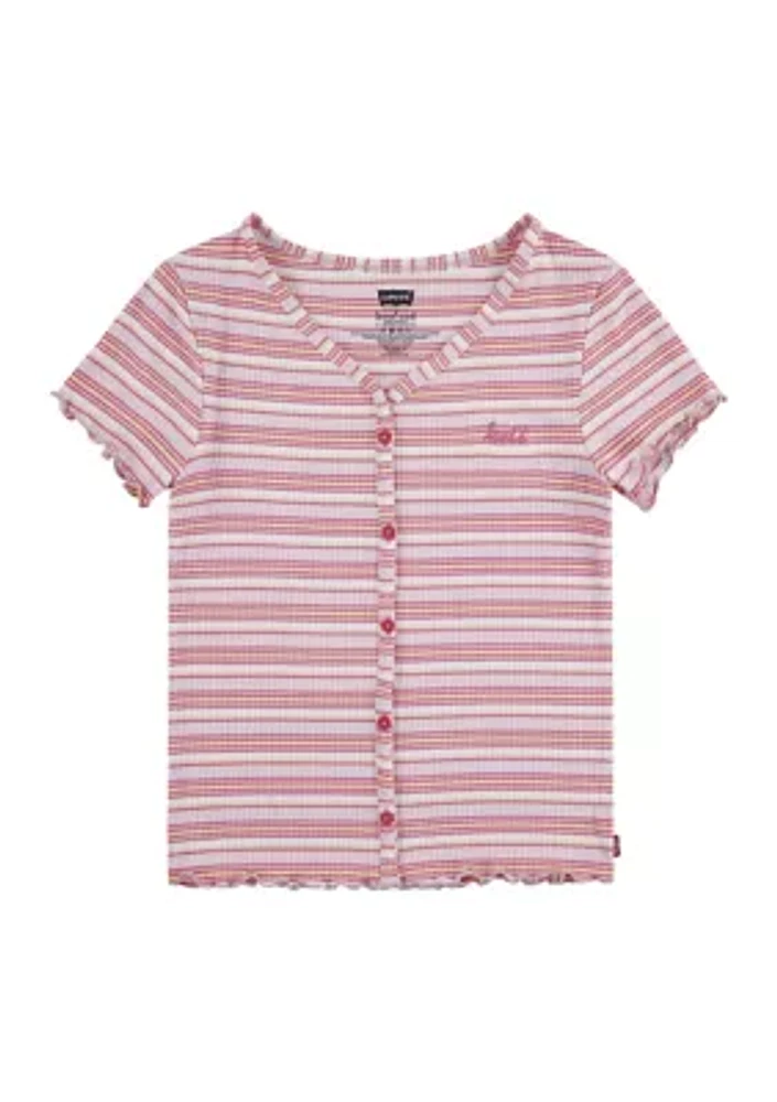 Girls 4-6x Short Sleeve Striped Meet and Greet Top