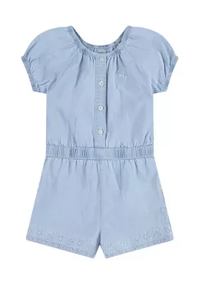 Girls 4-6x Puff Sleeve Denim Romper