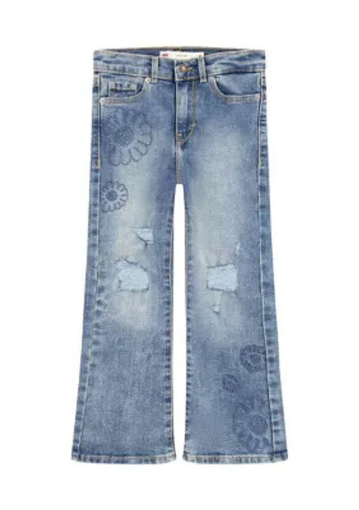 Girls 4-6x Flare Jeans with Embroideries