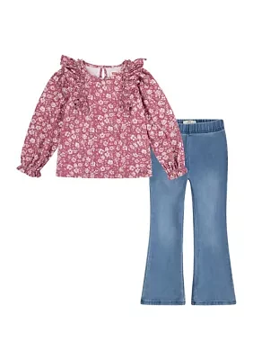 Girls 4-6x Ruffle Printed Top and Flare Pants Set