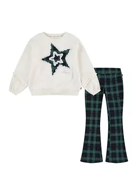 Girls 4-6x Star Graphic Sweatshirt and Printed Flare Pants Set