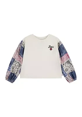 Girls 7-16 Woven Knit Printed Sleeve Top