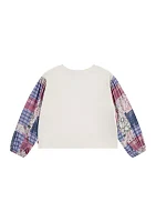 Girls 7-16 Woven Knit Printed Sleeve Top